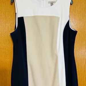 Colorblock Dress - Navy, Beige, and White